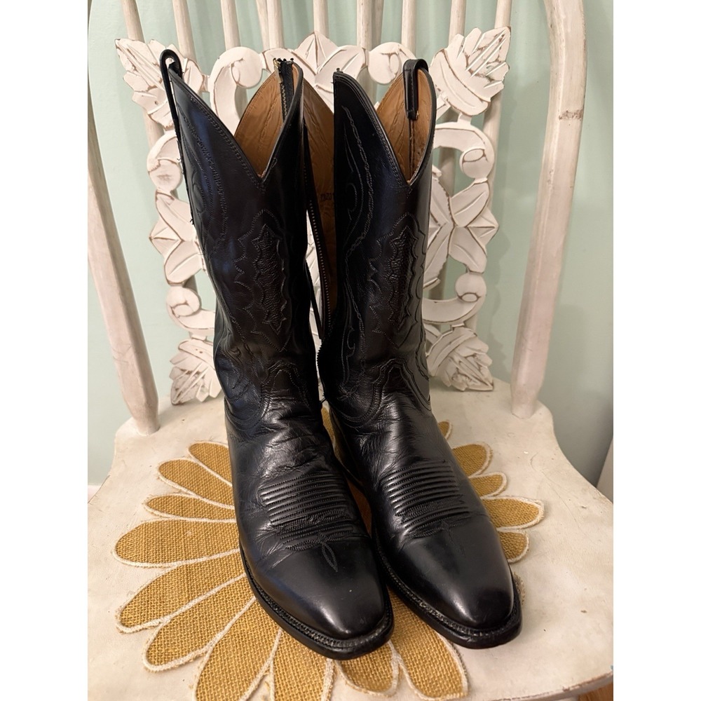 Lucchese 2000 Genuine  Cowboy Boots Mens 9.5 Black Western Boots Side Zip